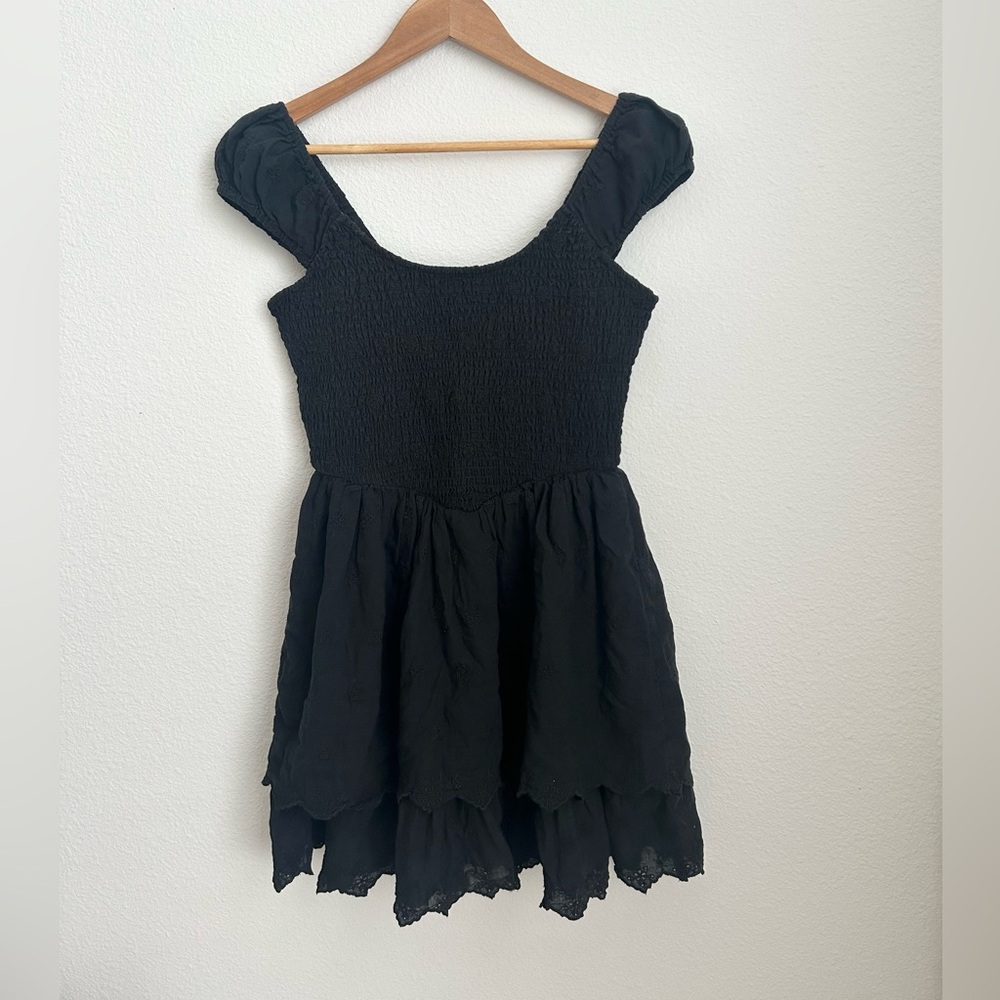 American Eagle Black Eyelet Lace Smocked Mini Dress Small